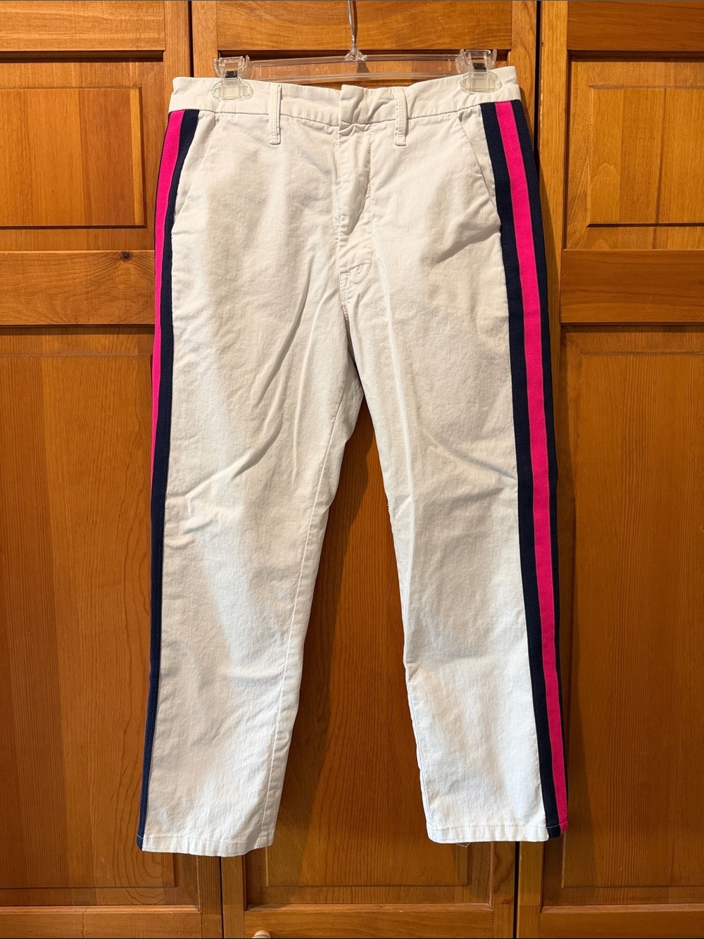 MOTHER The Straight Shaker Side Stripe Ankle Pants in Chalk